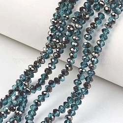 Chapelets de perles en verre transparent électrolytique, demi-plaqué noir, facette, rondelle, sarcelle, 4x3mm, Trou: 0.4mm, Environ 123~127 pcs/chapelet, 16.5~16.9 pouce (42~43 cm)