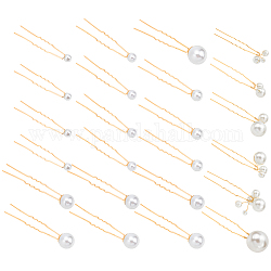 Arricraft Eisenhaargabeln, mit kupferdraht umwickelt abs perlen, weiß, 1set / style