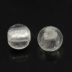 White Handmade Silver Foil Glass Round Beads, about 10mm in diameter, hole: 1.5~2mm