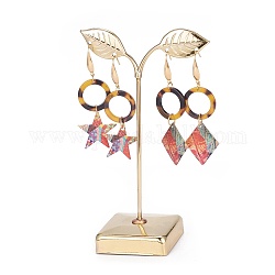 Display orecchino di ferro, espositori di gioielli, espositori in albero di gioielli , foglia, oro, 8.3x14cm