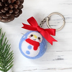 Christmas Theme Needle Felting Keychain Kit with Instructions, Snowman Felting Kits, Mixed Color