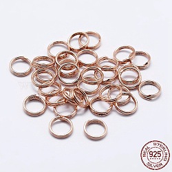 925 anneaux ouverts en argent sterling, double boucle Anneaux, anneaux ronds, or rose, 6x2mm, diamètre intérieur: 4.5 mm