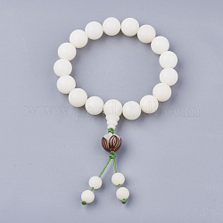 Bracciali di legno mala bead, bracciali stende, tondo, bianco crema, 2-1/8 pollice (5.5 cm)