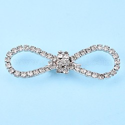 Crystal Rhinestone Bowknot Lapel Pin, Creative Brass Badge for Backpack Clothes, Silver, 22x69.5x12mm, Pin: 0.6mm