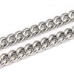 201 cadenas de eslabones cubanos de acero inoxidable, cadenas del encintado, sin soldar, color acero inoxidable, 11x9x2.5mm
