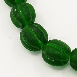 Handmade Frosted Lampwork Pumpkin Beads Strands, Dark Green, 15x14mm, Hole: 2mm, about 25pcs/strand, 14.37inch
