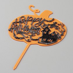 Акриловая тыква Хэллоуин слово торт вставить украшение карты, с самоклеящейся, для украшения торта на хэллоуин, оранжевые, 155x90x1 мм