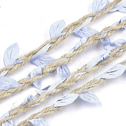 Ruban de garniture de feuille de polyester, avec de la ficelle de chanvre, pour la décoration de fête de mariage, lumière bleu ciel, 5~6x2~2.5 mm, environ 100 m / bundle