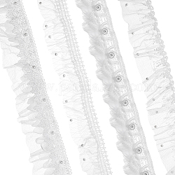Mayjoydiy us 4 sacs 4 styles rubans de dentelle brodés en polyester, avec strass en plastique, perle d'imitation à base de plastique, Accessoires de vêtement, blanc, 2-3/8~3 pouce (60~75 mm), 1 mètre/sac, 1 sac/style