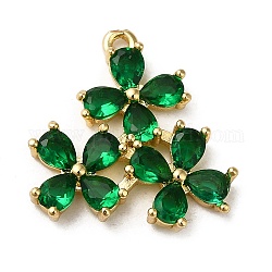 Pendenti in vetro smeraldo k9, con accessori di ottone, fascino del trifoglio, oro, 20x18.5x3mm, Foro: 1.2 mm