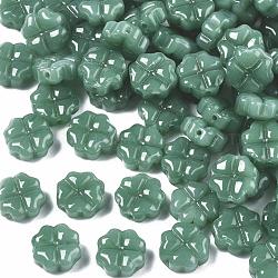 Abalorios de vidrio pintadas, imitación de jade, trébol, verde mar, 10x10x5mm, agujero: 1 mm
