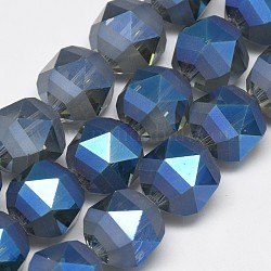 FilI di perline in vetro placcato, arcobaleno placcato, smerigliato, sfaccettato, tondo, blu royal, 15~16x15mm, Foro: 2 mm, circa 40pcs/filo, 23.62 pollice
