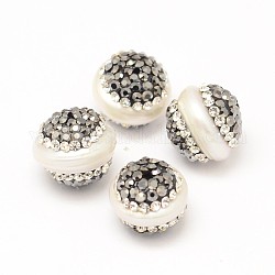 Perlas naturales abalorios de agua dulce cultivadas, con rhinestone de arcilla polimérica, redondo, 13x11~12mm, agujero: 1 mm