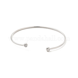 Bracelet manchette ouvert en zircone cubique transparente, bracelet torque en laiton pour femme, platine, diamètre intérieur: 1-3/4x2-1/4 pouce (4.3x5.6 cm)