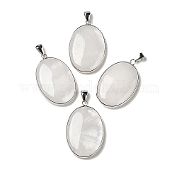 Pendentifs de quartz rose naturel, breloques ovales avec accessoires en métal plaqué platine, 39.5x26x6mm, Trou: 7.6x4mm