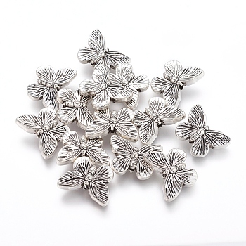 Perles en alliage de style tibétain, papillon, sans plomb et sans cadmium, argent antique, 14x18x5mm, Trou: 1.5mm