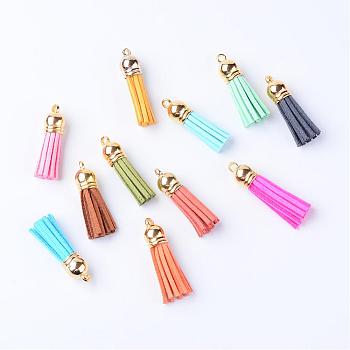 Faux Suede Tassel Pendant Decorations, with CCB Plastic Cord Ends, Mixed Color, 35~37x10mm, Hole: 2.5~3mm