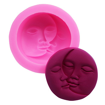 太陽と月の顔のシリコンモールド  フォンダン型  DIYケーキデコレーション用  キャンディ  石鹸  ショッキングピンク  90x30mm  内径：69.5mm DIY-L045-002