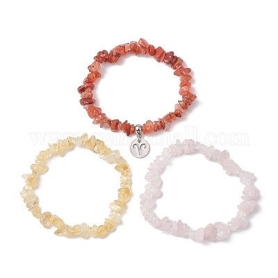 3шт 3 стиля браслеты с натуральным розовым кварцем BJEW-JB11076-03-1