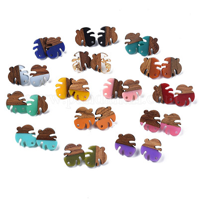 Серьги-гвоздики из смолы и ореха MAK-N032-027A-1