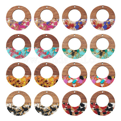 16шт 8 цвета прозрачные подвески из смолы и орехового дерева RESI-TA0001-96-1