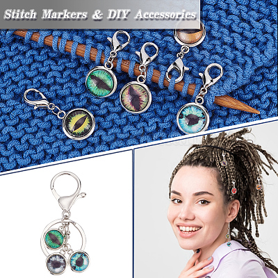 Стеклянные плоские круглые маркеры петель с замком HJEW-PH01713-1