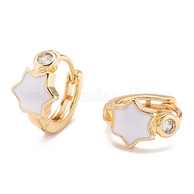 Серьги-кольца Huggie из латуни с прозрачным фианитом и прозрачным фианитом EJEW-P187-B11-1