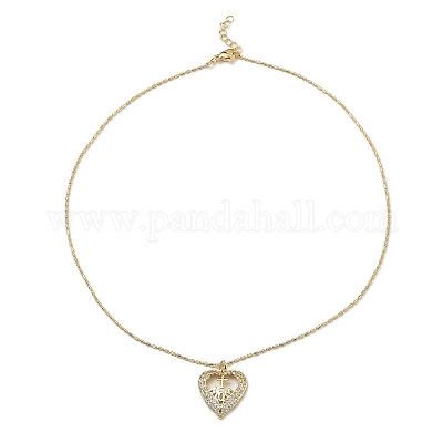 Позолоченные латунные ожерелья с подвесками с микропаве и цирконием NJEW-L178-02G-04-1