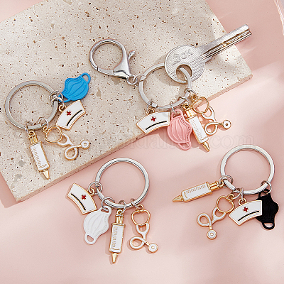 4шт 4-х цветные эмалевые брелки из сплава KEYC-FH0001-56-1