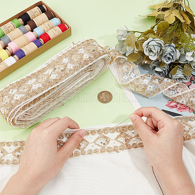 Кружевная отделка из полиэстера с ромбической вышивкой OCOR-WH0090-84B-1