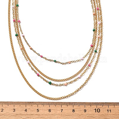 Многослойные ожерелья из нержавеющей стали 304 с цветной эмалью для женщин NJEW-R014-03G-1