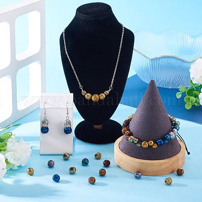 150 шт. 10 цвета гальванические натуральные бусины из вулканического камня G-PJ0001-03B-1