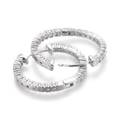 Серьги-кольца Huggie из латуни с прозрачным фианитом и прозрачным фианитом EJEW-EE0004-37P-1