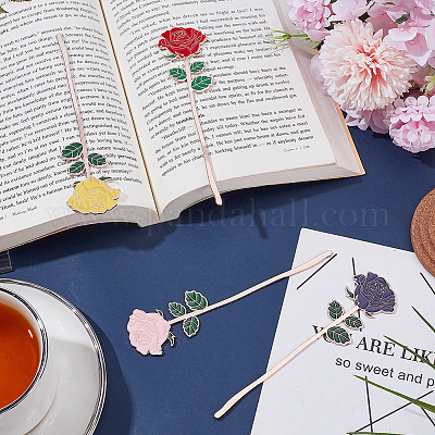 4 шт. 4-х цветные закладки из розового сплава с эмалью AJEW-AR0002-83-1