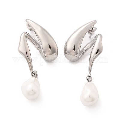 Серьги-гвоздики из нержавеющей стали 304 с жемчугом для женщин EJEW-U051-07P-1