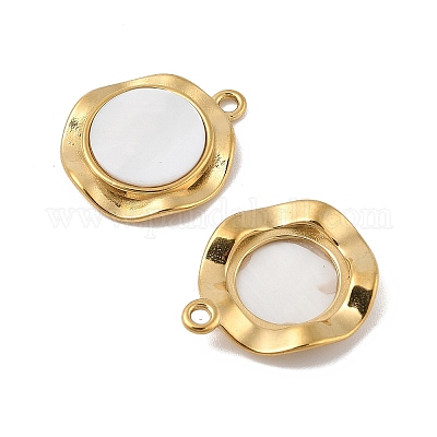 Плоские круглые подвески из натуральной белой ракушки STAS-P380-11G-1