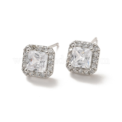 Квадратные серьги-гвоздики из прозрачного кубического циркония EJEW-K093-19P-1