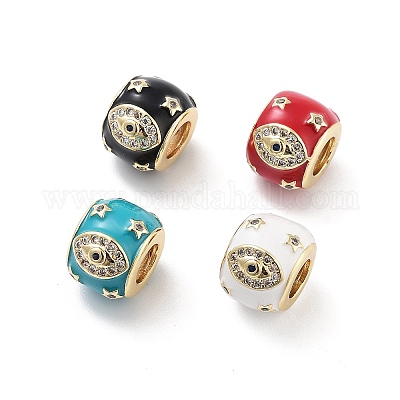 Рондель с рисунком глаз и звезд стойка покрытие латунь микро паве кубический цирконий европейские бусины KK-G512-01G-1