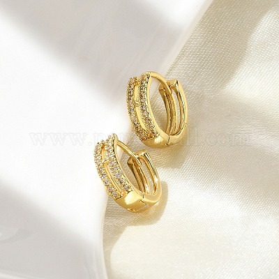 Латунные серьги-кольца из прозрачного кубического циркония EJEW-D311-108G-1