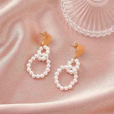 Серьги-гвоздики с латунной раковиной и жемчугом EJEW-TA00686-1