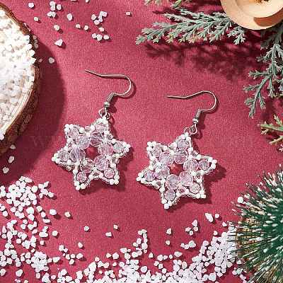 Серьги-подвески в виде стеклянных снежинок из нержавеющей стали 304 EJEW-MZ00525-1