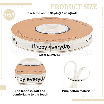 30 ярд хлопковой ленты с принтом «Happy Every Everyday» OCOR-WH0086-87C-1