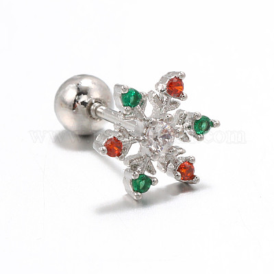 Серьги-гвоздики из латуни с кубическим цирконием в форме снежинки FS-WGD4C14-15-1