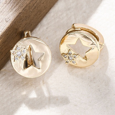 Серьги-кольца из латуни с прозрачным фианитом EJEW-Q014-38G-1