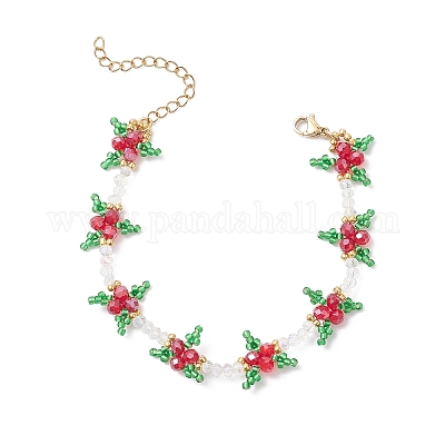 Рождественские браслеты из стеклянных бусин для женщин BJEW-MZ00243-1