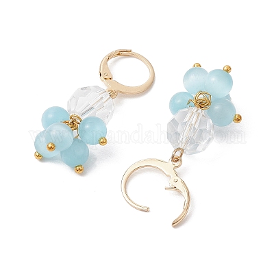 Круглые серьги с защелкой и кошачьими глазами EJEW-JE05841-1