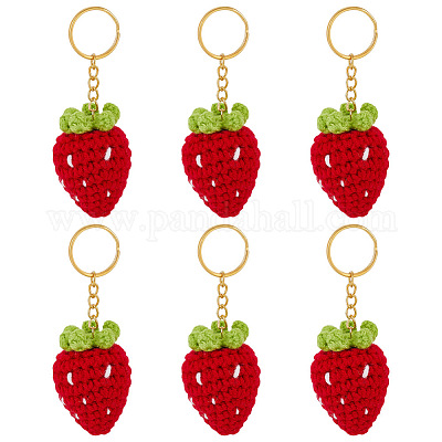 6шт брелки ручной работы крючком из шерсти с клубникой KEYC-NB00003-1