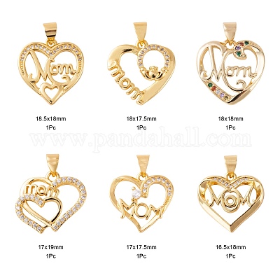 6шт 6 стиля латунные микропаве прозрачные подвески с кубическим цирконием ZIRC-LS0001-06G-1