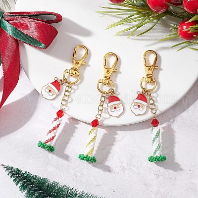 3 шт. 3-цветная рождественская 3D-свеча из стеклянных бусин и эмалированный сплав HJEW-MZ00396-1