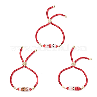 3 шт. 3 стильных рождественских браслета-слайдера из стеклянных бусин ручной работы BJEW-MZ00226-1